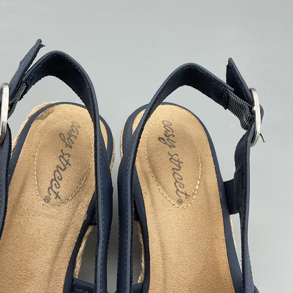 NEW Easy Street Women’s Taffy Slingback Espadrille Wedge Sandals Navy Size 6.5M - Picture 6 of 10